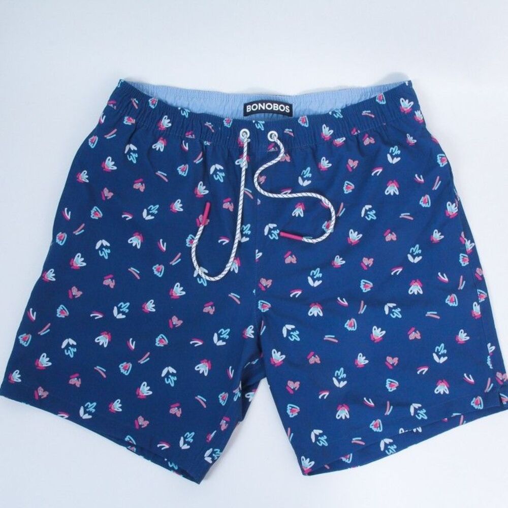 Bonobos Riviera Recycled Swim Trunks Medium Navy Sketch Floral Men's 7" Inseam